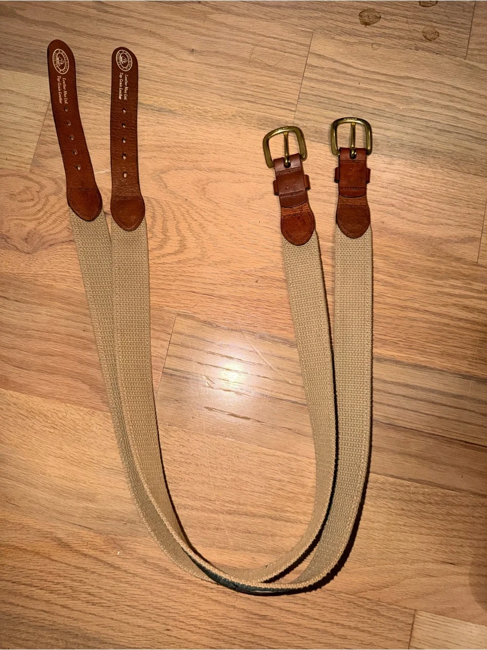 2 Leatherman Ltd Leather-Trim Nautical Canvas Ribbon Belts-Marlin and Crabs -34”